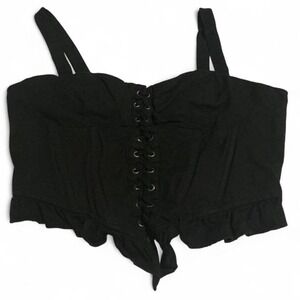 Forever 21 Corset‎ Top Womens Medium Black Lace Up Ruffle Hem Bustier Crop Top